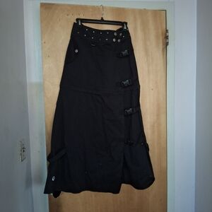 IILIG Rare Y2k Goth Rave Black Maxi Skirt with Buckle Details
